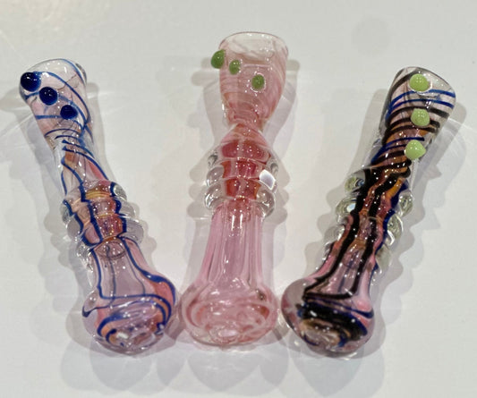 Hand-Blown Glass Chillum One Hitter – 3” Thick Heavy Glass Tobacco Pipe