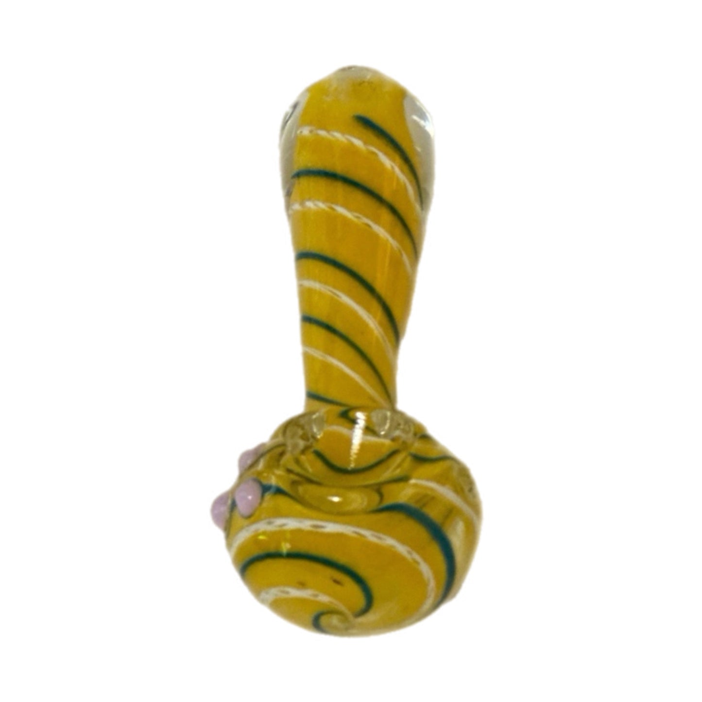 Sunbeam Swirl Mini Glass Spoon Pipe (3.5") – Thick Borosilicate Hand Pipe with Left Carb Hole