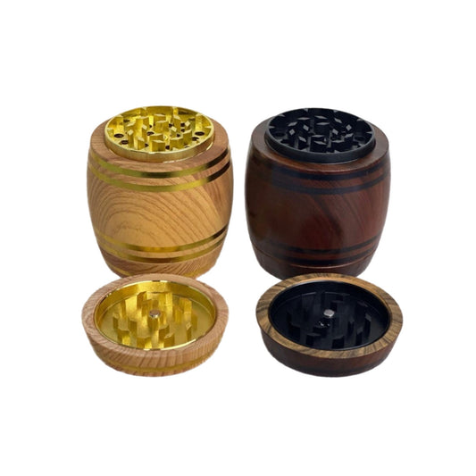 2.5" 4 PC Tobacco Herb Spice Grinder Wine Barrel Design Wooden Look Crusher