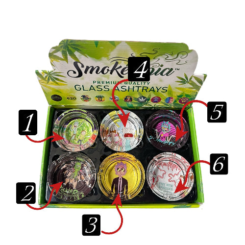 (6) Premium Rick And Morty Cartoon Glass Ashtrays – Heat-Resistant Smoking Ashtray Set