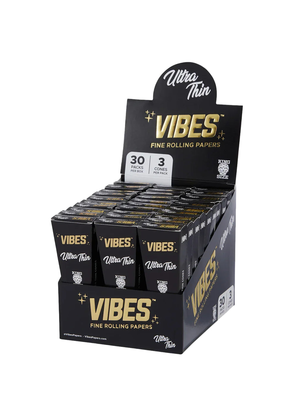 Display box of Vibes ultra thin rolling papers black