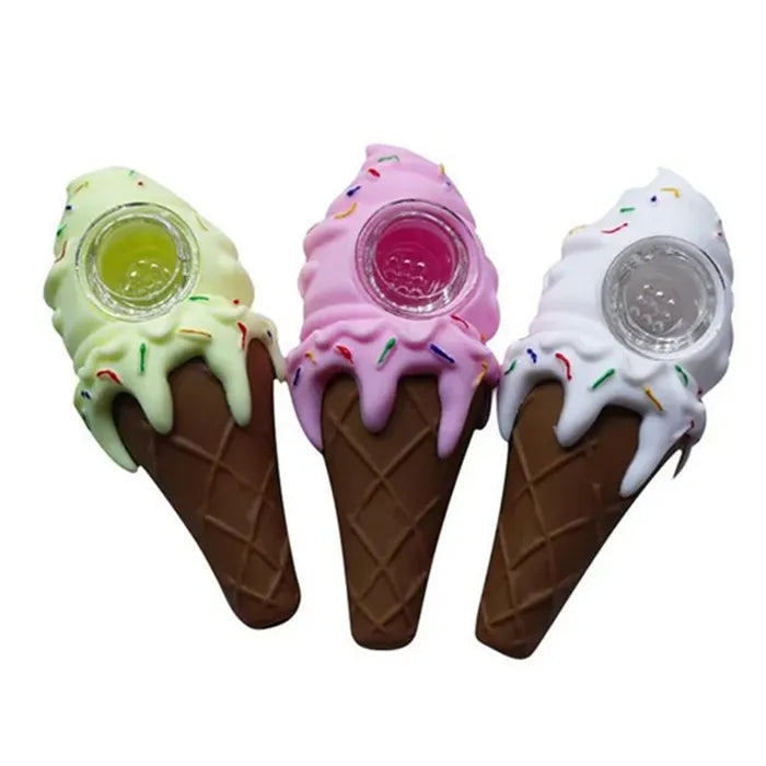 Colorful Ice Cream Shape Silicone Smoking Pipes-Thick Glass Bowl