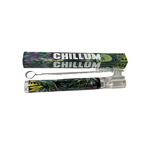 Glass Chillum Pipe with Cleaning Brush – Printed Design – Pocket-Friendly One-Hitter