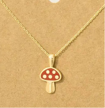 18 Karat Gold-Dipped Red Mushroom Pendant Necklace - 16 L
