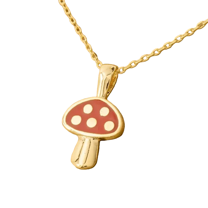 18 Karat Gold-Dipped Red Mushroom Pendant Necklace - 16 L