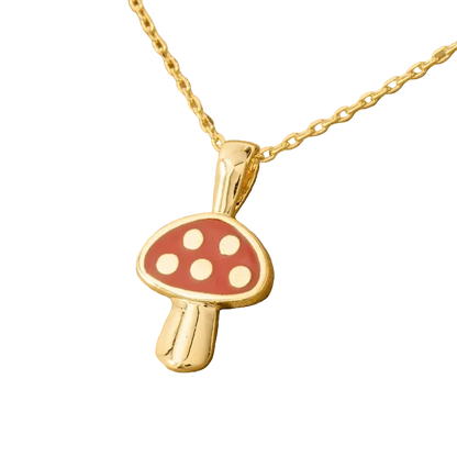 18 Karat Gold-Dipped Red Mushroom Pendant Necklace - 16 L