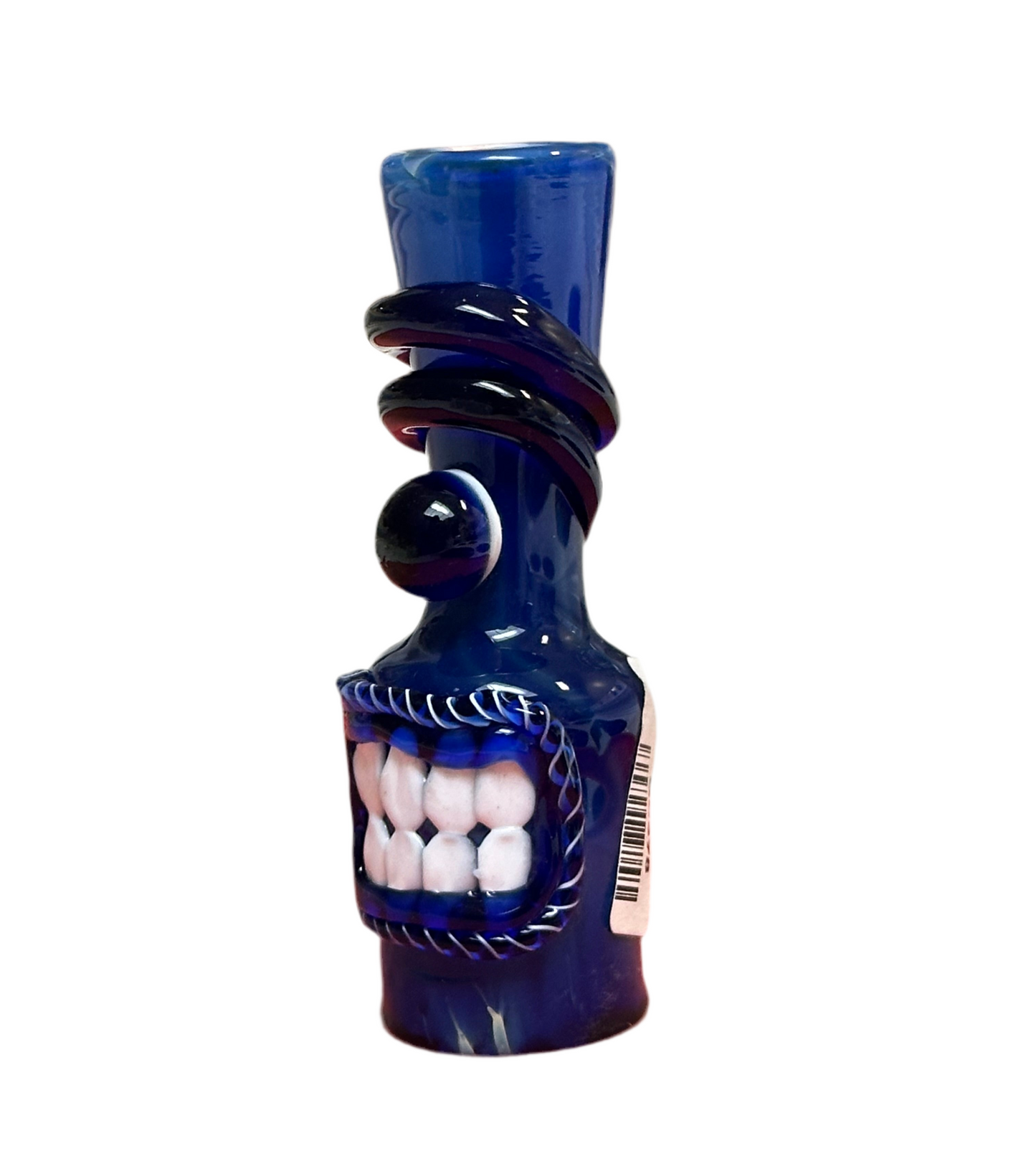 Mini Hand-Blown Monster Teeth Chillum Pipe – Deep Blue Glass - 3”