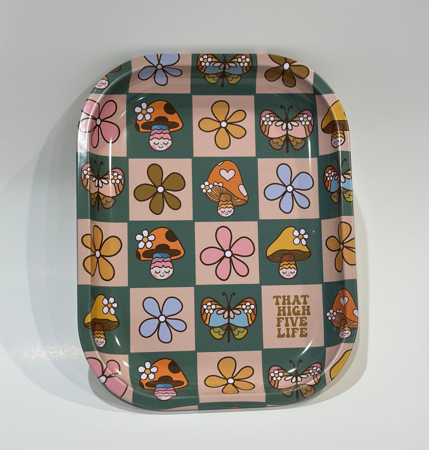 5x7 Small Rolling Tray – “That High Five Life” | Cute Floral Mushroom Design