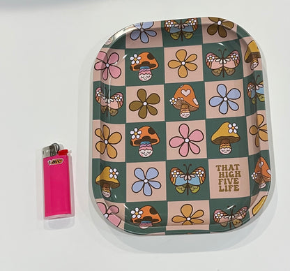 5x7 Small Rolling Tray – “That High Five Life” | Cute Floral Mushroom Design