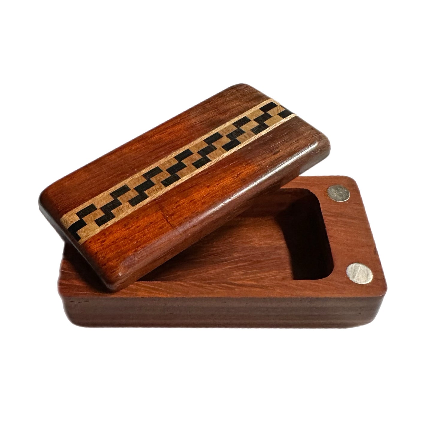 3” Handcrafted Exotic Wood Tobacco-Cigarette Storage Box – Magnetic Lock & Swivel Lid