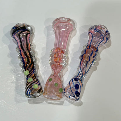 Hand-Blown Glass Chillum One Hitter – 3” Thick Heavy Glass Tobacco Pipe