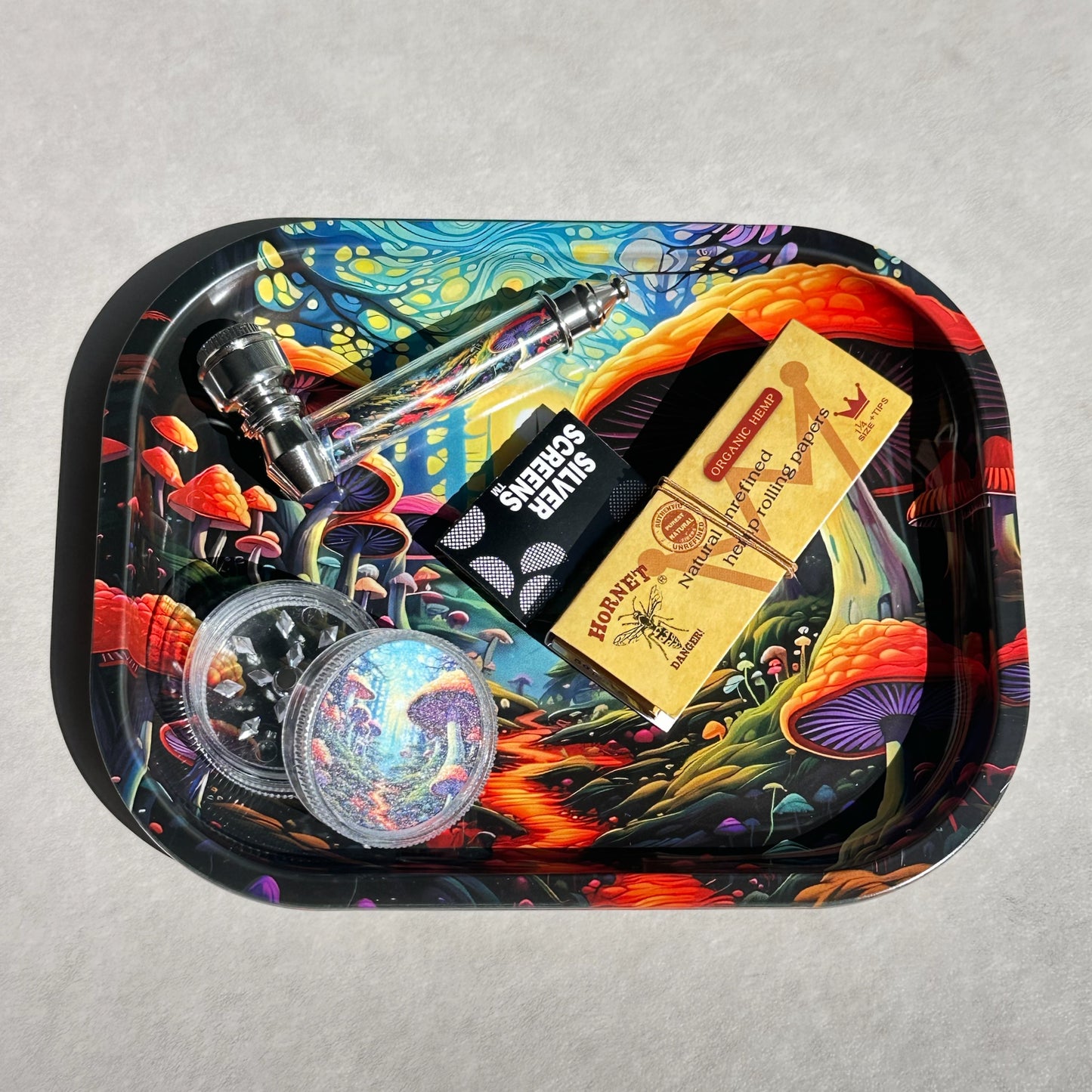 5x7” Mushroom Forest Rolling Tray Set – Complete Smoking Kit - 5 Pieces
