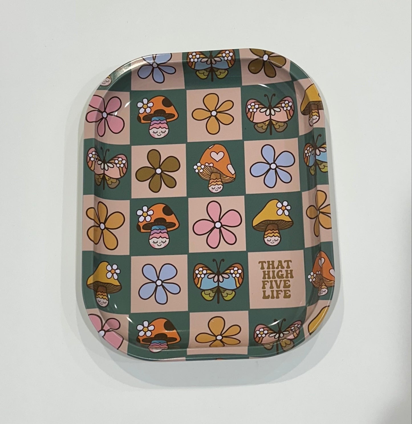 5x7 Small Rolling Tray – “That High Five Life” | Cute Floral Mushroom Design