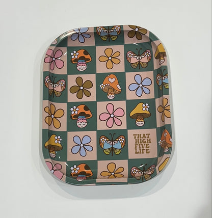 5x7 Small Rolling Tray – “That High Five Life” | Cute Floral Mushroom Design