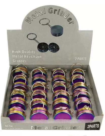 Mini Keychain Herb Grinder – 2-Piece Portable Metal Grinder (Rainbow Finish)
