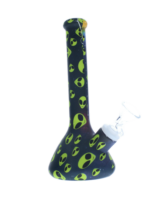 8” Silicone Alien Bong – Glow-Style Design, Durable Beaker Water Pipe w/ Glass Bowl