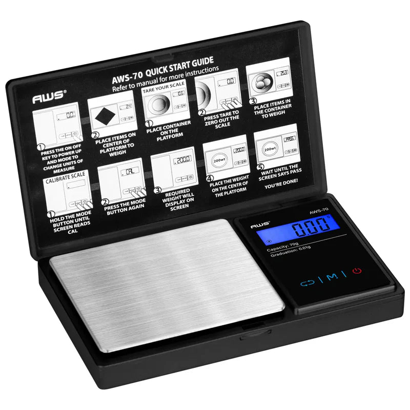 AWS Series 70 Digital Scale – 200g x 0.01g (Silver) w/ Collapsible Bowl