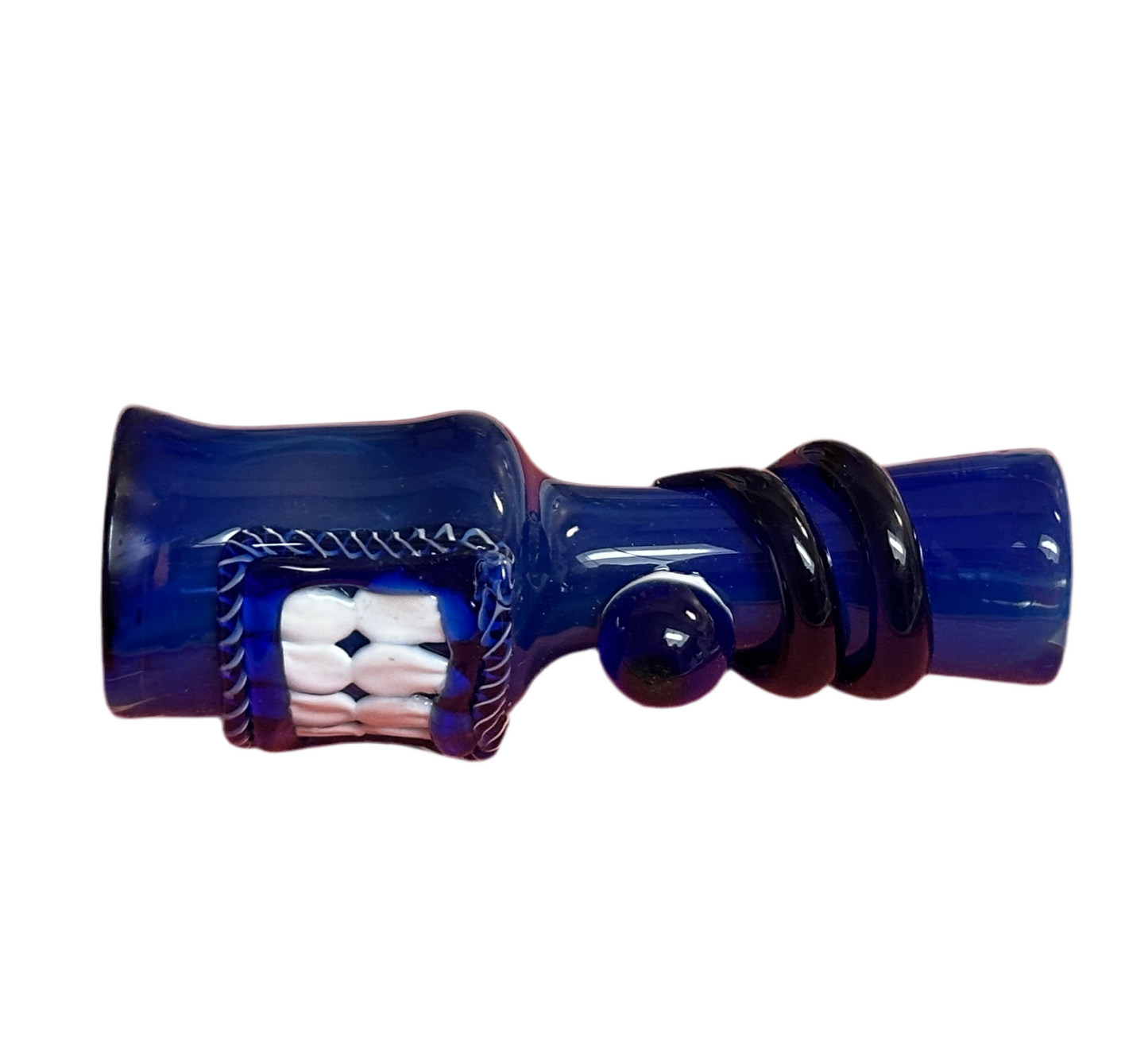 Mini Hand-Blown Monster Teeth Chillum Pipe – Deep Blue Glass - 3”