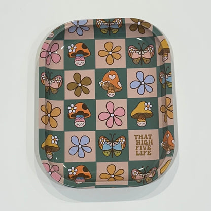 5x7 Small Rolling Tray – “That High Five Life” | Cute Floral Mushroom Design