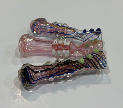 Hand-Blown Glass Chillum One Hitter – 3” Thick Heavy Glass Tobacco Pipe