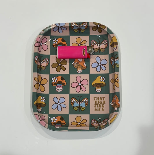 5x7 Small Rolling Tray – “That High Five Life” | Cute Floral Mushroom Design