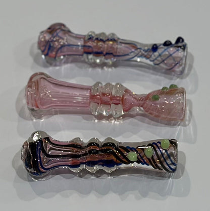 Hand-Blown Glass Chillum One Hitter – 3” Thick Heavy Glass Tobacco Pipe