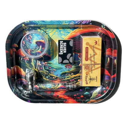 5x7” Mushroom Forest Rolling Tray Set – Complete Smoking Kit - 5 Pieces