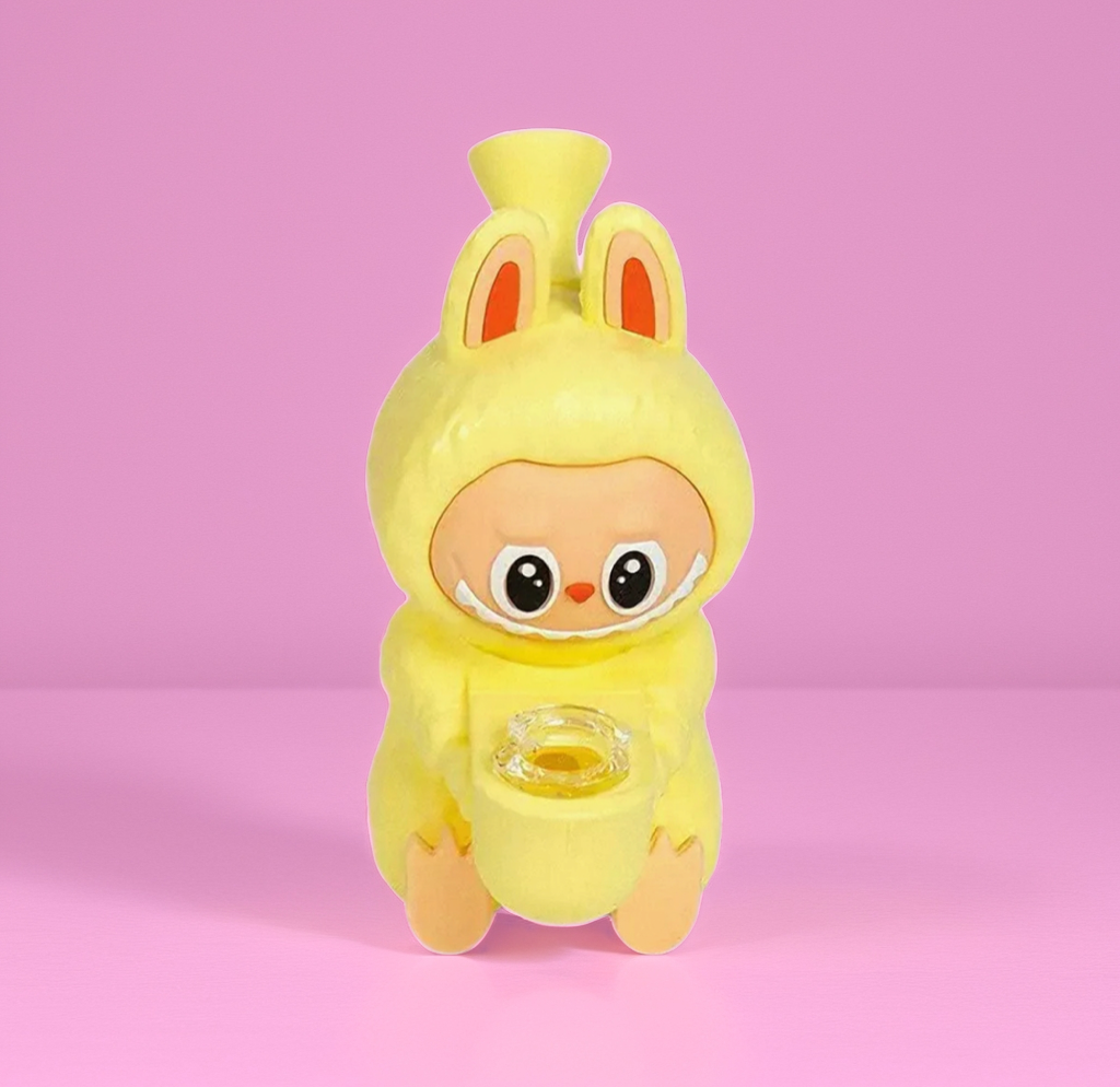Labubu Bong Pipe – Cute Monster Character Water Pipe | Unique Mini Bong, Silicone + Glass Bowl