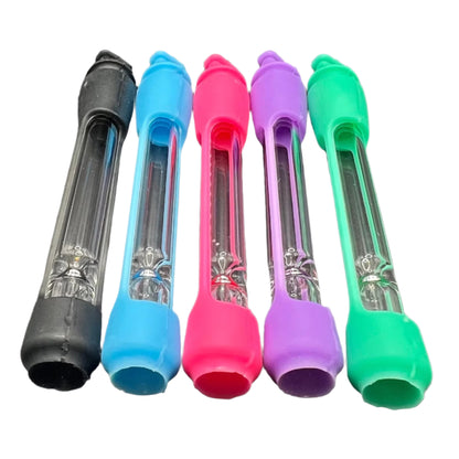 Pink glass chillum with protective-silicone cover