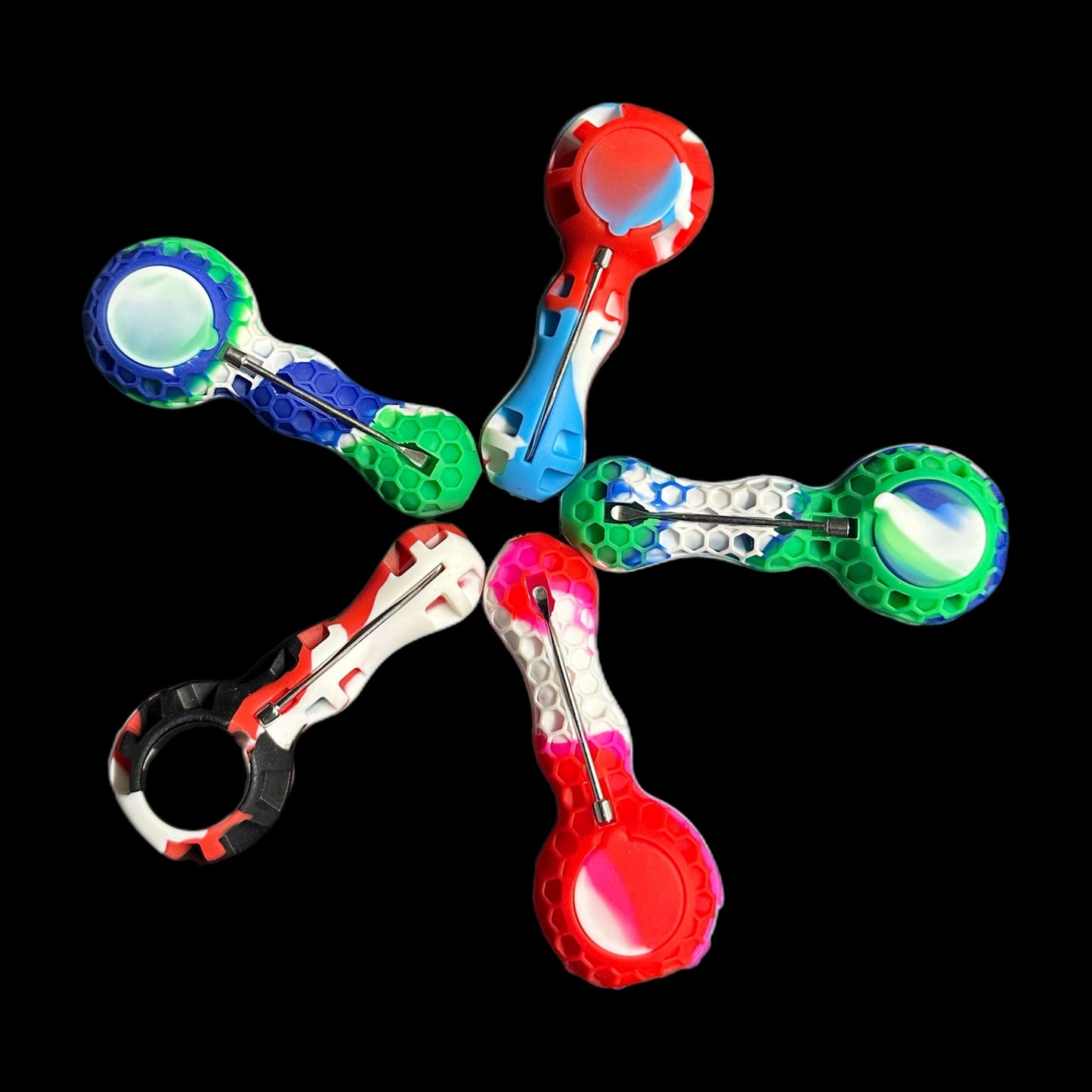 Honeycomb Silicone Pipe with Bee Design – 3.5” Hand Pipe with Glass Bowl | Durable, Heat-Resistant