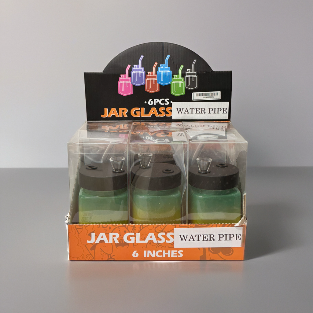 6” Jar Glass Water Pipe – Compact Jar Style Bong with Straw Mouthpiece | Durable Glass