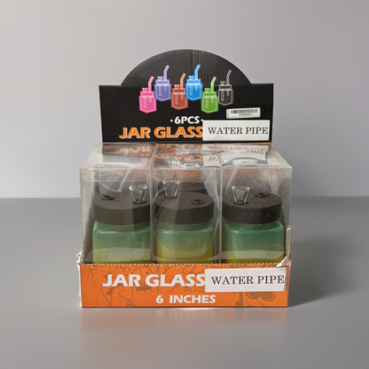 6” Jar Glass Water Pipe – Compact Jar Style Bong with Straw Mouthpiece | Durable Glass