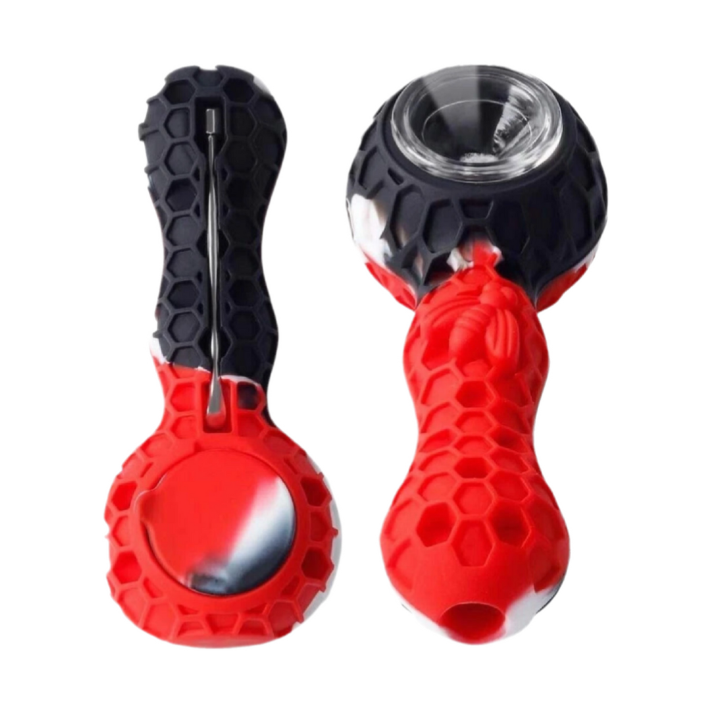 Honeycomb Silicone Pipe with Bee Design – 3.5” Hand Pipe with Glass Bowl | Durable, Heat-Resistant