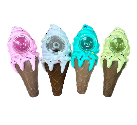 Colorful Ice Cream Shape Silicone Smoking Pipes-Thick Glass Bowl