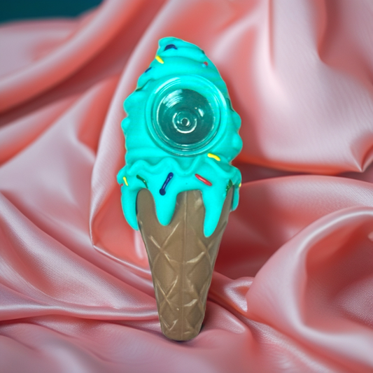 Colorful Ice Cream Shape Silicone Smoking Pipes-Thick Glass Bowl