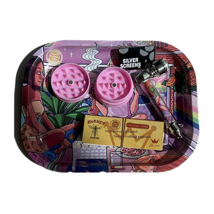 Lady Hornet Rolling Tray Set – Complete Smoking Kit - 5 Pieces