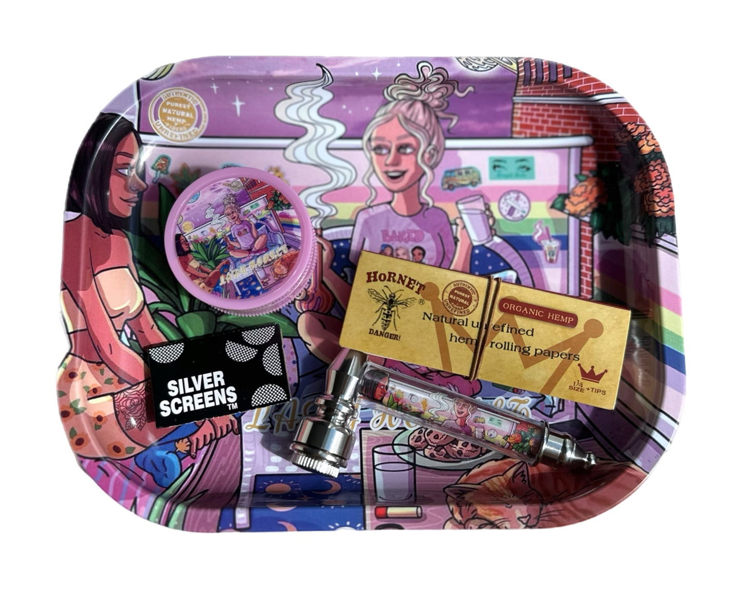 Lady Hornet Rolling Tray Set – Complete Smoking Kit - 5 Pieces