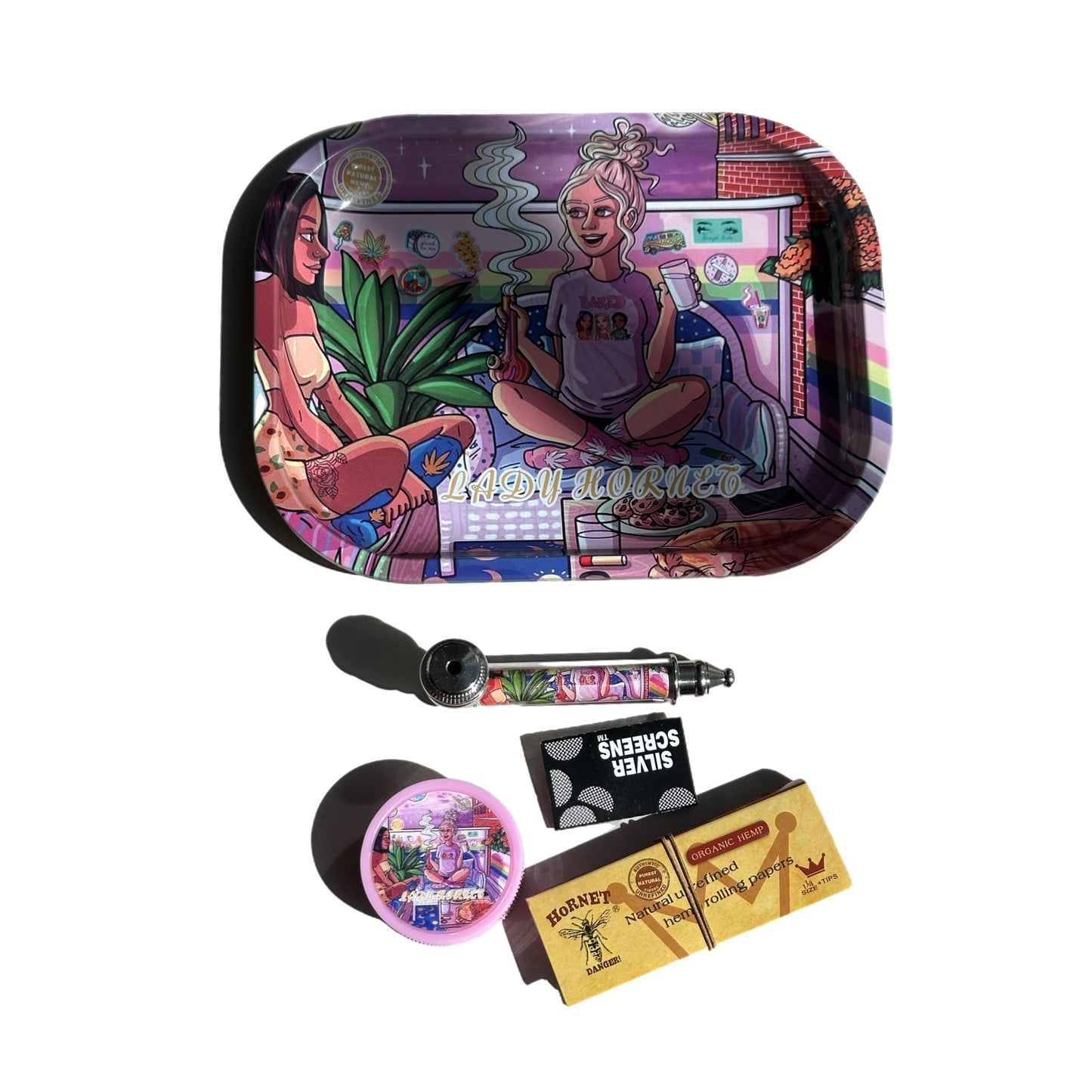 Lady Hornet Rolling Tray Set – Complete Smoking Kit - 5 Pieces