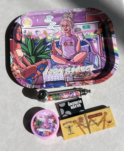 Lady Hornet Rolling Tray Set – Complete Smoking Kit - 5 Pieces