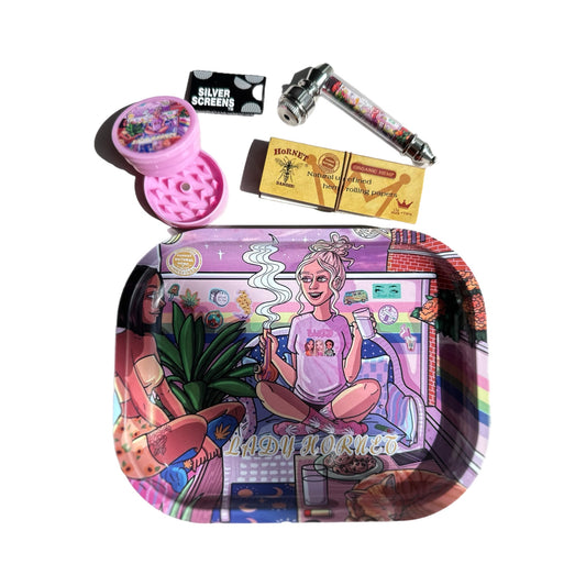 Lady Hornet Rolling Tray Set – Complete Smoking Kit - 5 Pieces