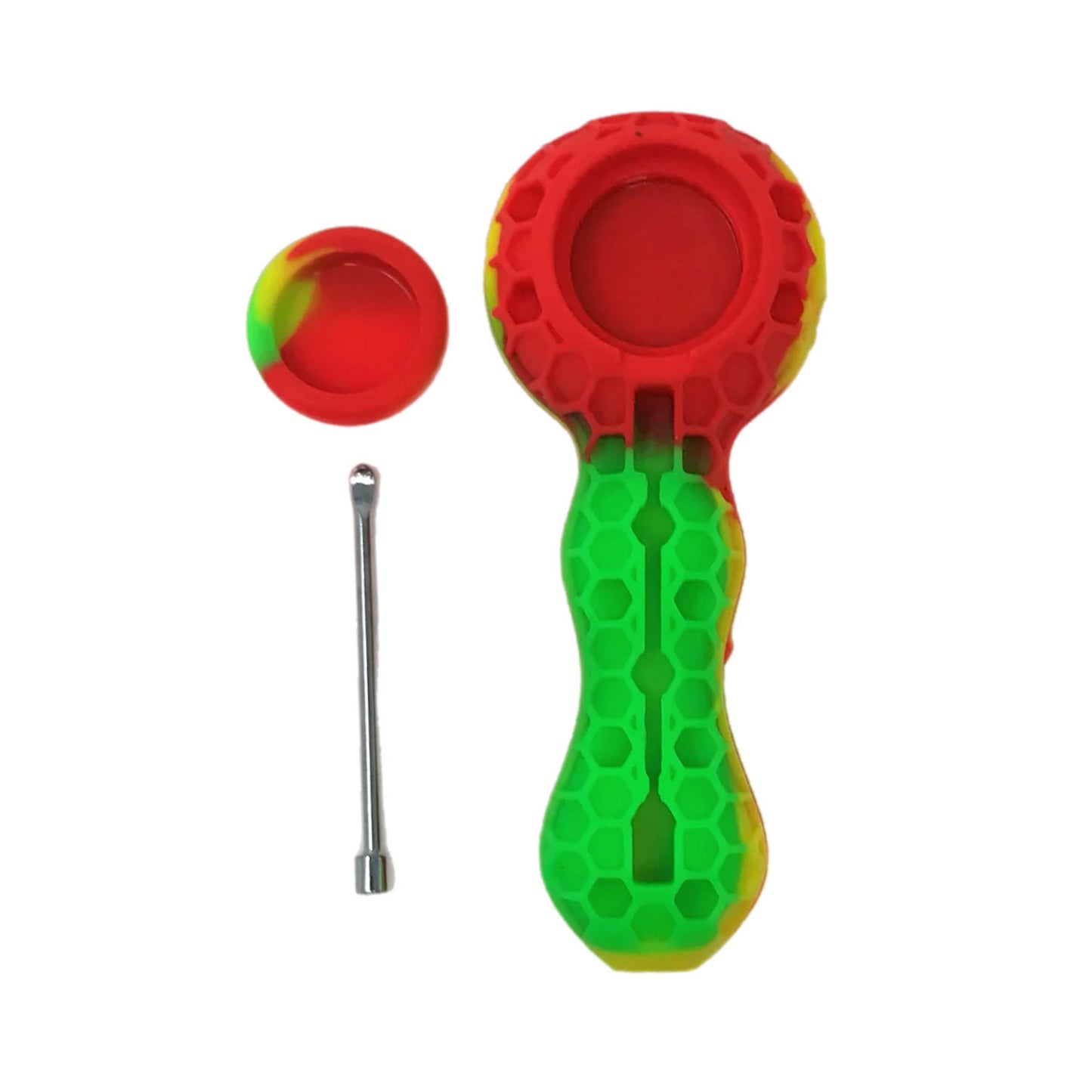 Unbreakeable Honeycomb Silicone Pipe with Bee Design – 3.5” Hand Pipe with Glass Bowl | Durable, Heat-Resistant