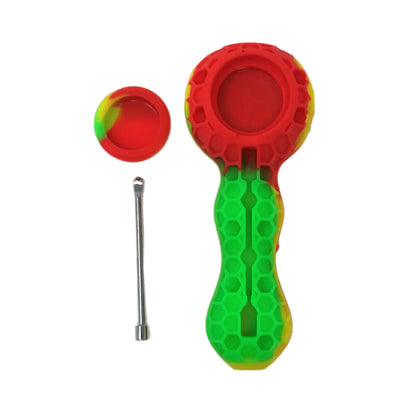 Unbreakeable Honeycomb Silicone Pipe with Bee Design – 3.5” Hand Pipe with Glass Bowl | Durable, Heat-Resistant