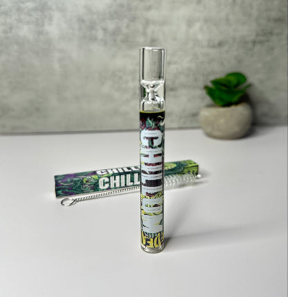 Glass Chillum Pipe with Cleaning Brush – Printed Design – Pocket-Friendly One-Hitter