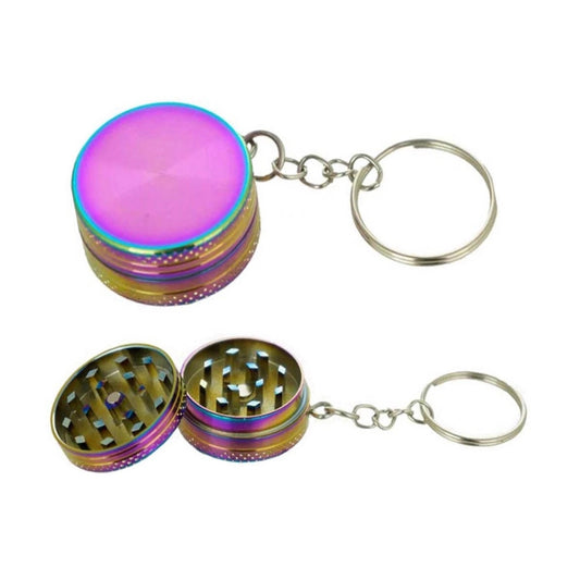 Mini Keychain Herb Grinder – 2-Piece Portable Metal Grinder (Rainbow Finish)