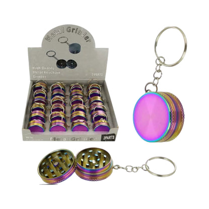 Mini Keychain Herb Grinder – 2-Piece Portable Metal Grinder (Rainbow Finish)