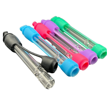Glass Chillum - One Hitter With Removable Silicone Protection - Unbreakable Tobacco Smoking Glass Pipe
