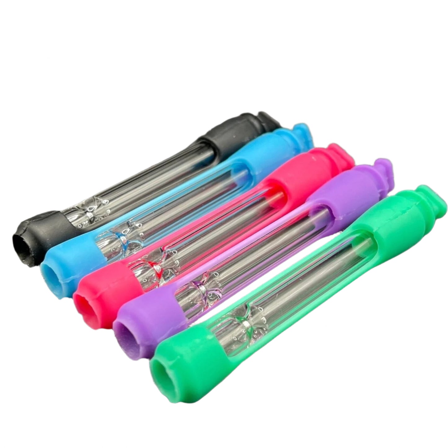 Glass Chillum - One Hitter With Removable Silicone Protection - Unbreakable Tobacco Smoking Glass Pipe