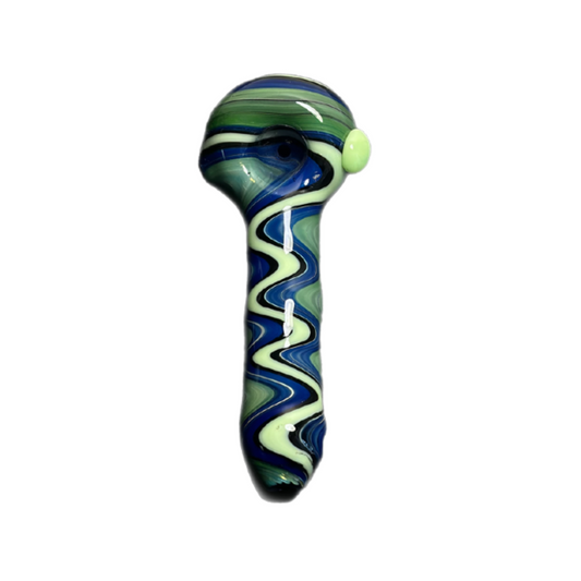 Hand-Blown Glass Smoking Pipe – Swirl Design | Premium 4-Inch Spoon Pipe