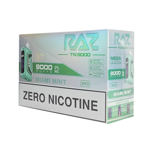 RAZ TN9000 Zero Nicotine Disposable Vape 5-Pack | 9000 Puffs Each | Free Fast Shipping