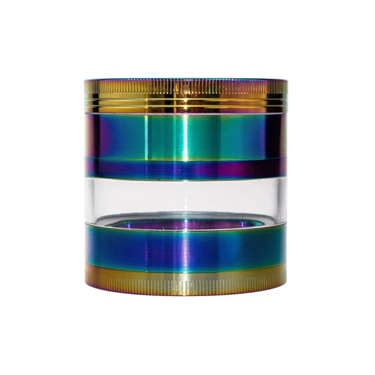 Rainbow Anodized 4-Piece Herb Grinder – 2.5" Clear View Magnetic Lid Grinder with Kief Catcher